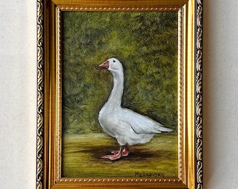 GOOSE-olieverfschilderij - ingelijste rustieke boerderij oliekunstwerk - land dieren muurdecoratie - kinderkamer kunst aan de muur - eend kunst