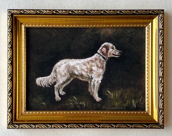 ENGLISH SETTER DOG Art Print - Unframed Original Dog Setter Oil Painting Print - Rustic Country Farmhouse Art - Minimalist Dog Painting