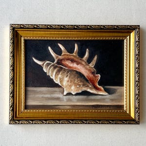 SPINY SEASHELL Oil Painting - Unframed Original Coastal Still Life Oil Painting - Farmhouse Painting - Vintage Shell Art - Cottagecore Decor