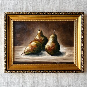 PEARS #3 Oil Painting - Unframed Original Pear Still Life - French Country Art - Fruit Still Life - Minimalist Wall Art - Farmhouse Painting