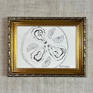OYSTERS SKETCH - Unframed Oyster Drawing - Oyster Still Life - Oyster Shell Art - French Kitchen Art - Seafood Art - Minimalist Oysters Art