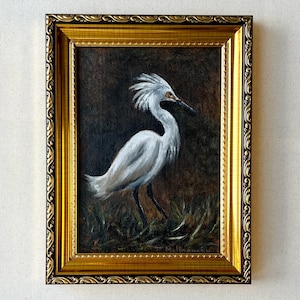 ELEGANT EGRET Oil Painting - Unframed Heron Oil Painting - French Country Bird Wall Art - Farmhouse Heron Artwork - Cottagecore Bird Decor