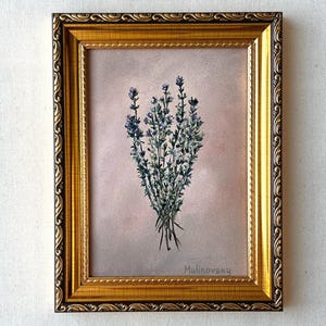 Stampa artistica THYME - Stampa originale senza cornice di pittura a olio floreale - Arte floreale minimalista - Arte di campagna francese - Decorazioni floreali - Pittura di erbe aromatiche