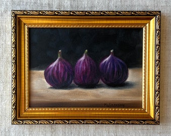Feigen #4 Ölgemälde - Original Stillleben mit Feigen - Französische Landhaus Kunst - Minimalistische Kunst - Obst Stillleben - Küchen Kunst