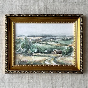 LANDSCAPE #1 - Unframed Landscape Sketch - Farmhouse Painting - Original Landscape Drawing - Farm Landscape Art - Cottage Painting