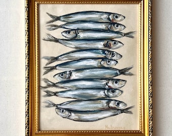 SARDINEN #1 Kunstdruck - Ungerahmtes Sardinen Öl Gemälde - Original Fisch Stillleben - Sardinen Ölgemälde - Französische Landkunst - Küstenkunst