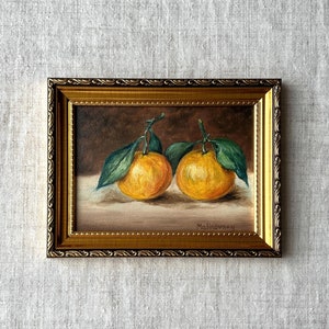 TWO CLEMENTINES #1 Oil Painting - Unframed Oil Painting - Fruit Still Life - Minimalist Art - Kitchen Wall Art - Clementine Art - Citrus Art