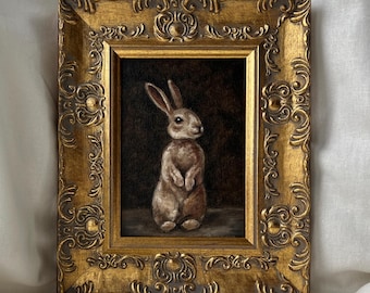 Framed Original Bunny Oil Painting – 5x7 inches