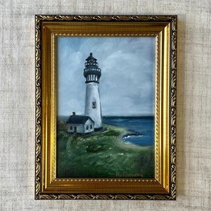 LIGHTHOUSE #1 Oil Painting - Unframed Lighthouse Oil Painting - Coastal Wall Art - Nautical Oil Painting - Farmhouse Painting