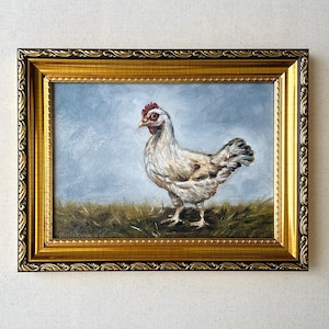 CHICKEN Oil Painting - Unframed Bird Oil Painting - Chicken Bird Art - Vintage Bird Oil Painting - Nature Art - Wildlife Bird Art
