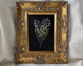 Framed LILY of the VALLEY Oil Painting - Floral French Still Life - Flowers Painting - Vintage Botanical Art - Country Decor - Floral Art