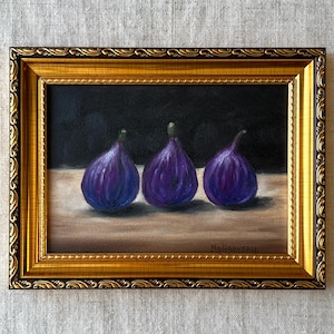 FIGS #6 Oil Painting - Unframed Original Figs Still Life - French Country Art - Minimalist Fruit Still Life - Fig Art - Cozy Kitchen Decor