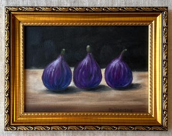 Feigen #6 Ölgemälde - Ungerahmtes Original Stillleben mit Feigen - Französische Landkunst - Minimalistisches Obst Stillleben - Feigenkunst - Gemütliche Küchen Dekoration