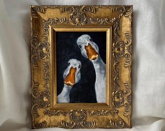 Framed Original Goose Oil Painting – 5x7 inches