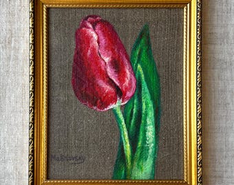 TULP #2 schilderij - ingelijste acrylschilderij - Franse plattelandskunst - Cottagecore muurkunst - minimalistische bloemsierkunst - gezellige keuken wanddecoratie