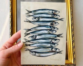 SARDINES #1 Art Print - ingelijste sardines olieverfschilderij - origineel visstilleven - sardines olieverfschilderij - Franse landkunst - kustkunst