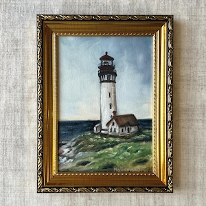 LIGHTHOUSE #2 Oil Painting - Unframed Lighthouse Oil Painting - Coastal Wall Art - Nautical Oil Painting - Farmhouse Art - Country Decor