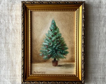 油彩画 クリスマスツリー 絵画 銀色クリスマスツリー 絵画 油彩 油彩画