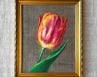 TULP #3 schilderij - ingelijste acrylschilderij - Franse keukenkunst - Cottagecore Wall Art - minimalistische bloemsierkunst - boerderij schilderij