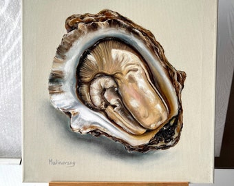 OYSTER Oil Painting - Unframed Oil Painting -  Food Painting - Oyster Shell Art - Seafood Wall Art - Coastal Painting - Minimalist Art