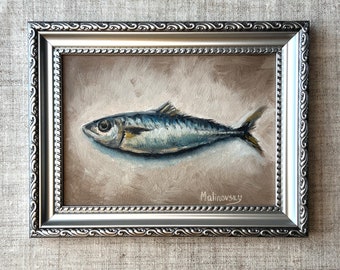 SARDINE Oil Painting - Unframed Oil Painting - Sardines Art - French Kitchen Art - Oil Painting Still Life - Restaurant Art - Fish Art