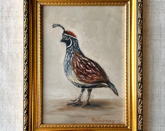 QUAIL #1 Oil Painting - Unframed Bird Oil Painting - Wildlife Painting - Quail Bird Art - Vintage Bird Oil Painting - Nature Art - Quail Art