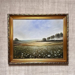 FLORAL LANDSCAPE Oil Painting - Unframed Oil Painting - Country Field Painting - French Country Art - Original Landscape Art - Farmhouse Art