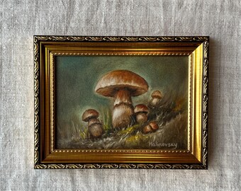 FOREST MUSHROOMS Oil Painting - Unframed - French Country Art - Nature Painting - Farmhouse Decor - Kitchen Wall Art - Minimalist Art