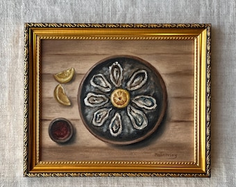 OYSTERS #3 Oil Painting - Unframed Oyster Still Life - French Kitchen Art - Seafood Wall Art - Farmhouse Painting - Oyster Shell Painting
