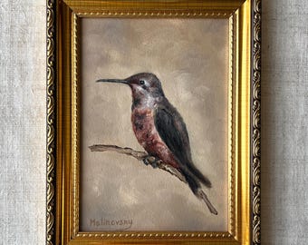 HUMMINGBIRD #2 Oil Painting - Unframed Bird Oil Painting - Kolibri Bird Art - Vintage Bird Oil Painting - Nature Art - Wildlife Bird Art