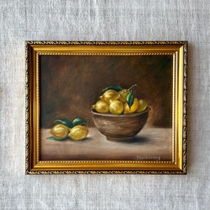 LEMONS #1 Oil Painting - Unframed Oil Painting - Original Lemon Still Life - French Country Art - Fruit Still Life - Moody Lemon Wall Art
