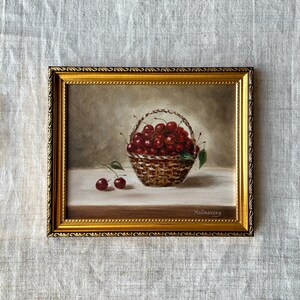 CHERRY BASKET Oil Painting / Unframed Oil Painting / Original Cherry Still Life / Fruit Art / Cherry Art / French Kitchen Art