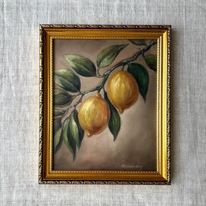 LEMON BRANCH #3 Oil Painting - Unframed Original Lemon Still Life - French Country Art - Fruit Still Life - Lemon Wall Art - Farmhouse Art