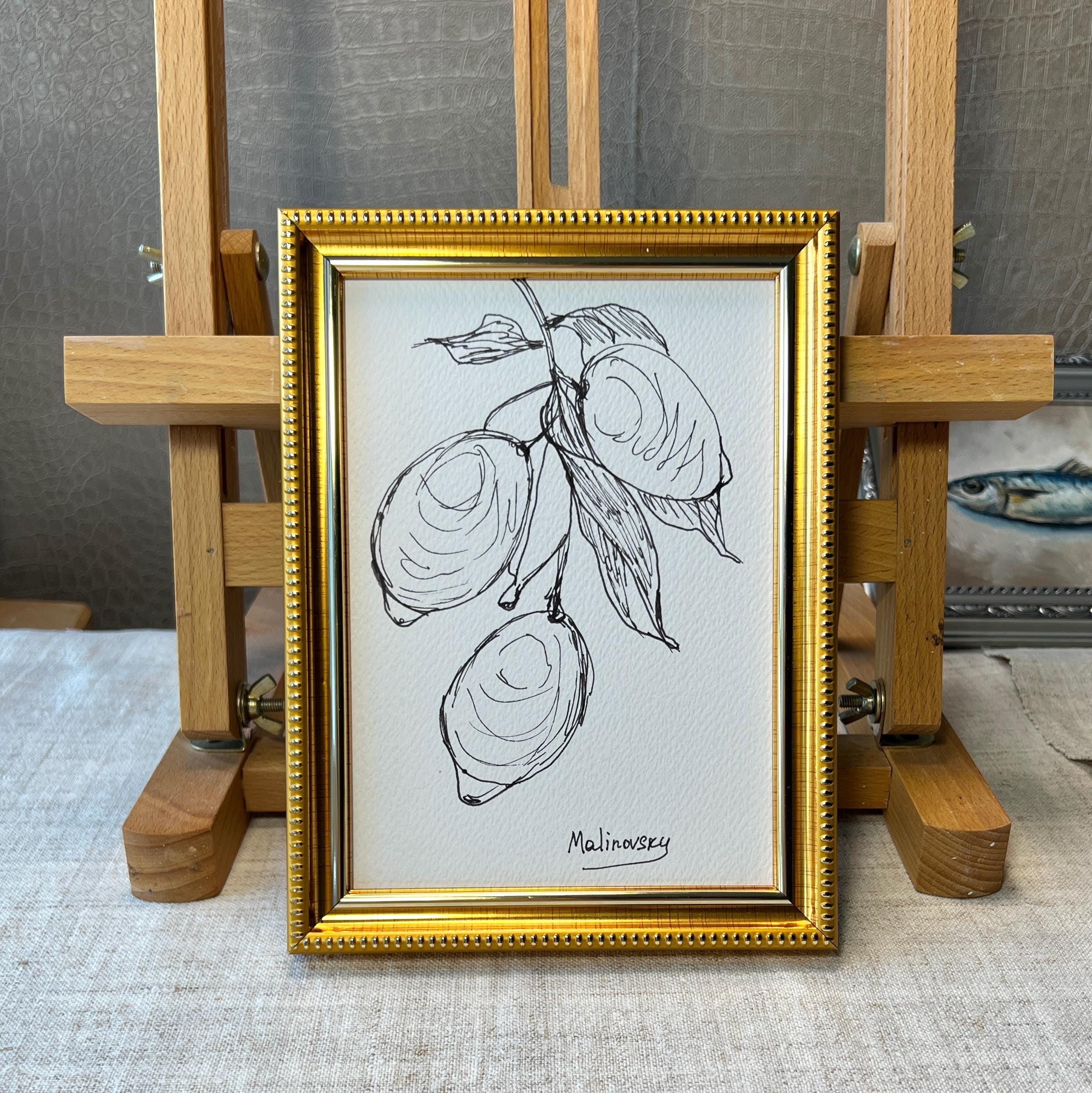 3つのレモンアート絵画 - フレームなしレモンスケッチ画 - オリジナル