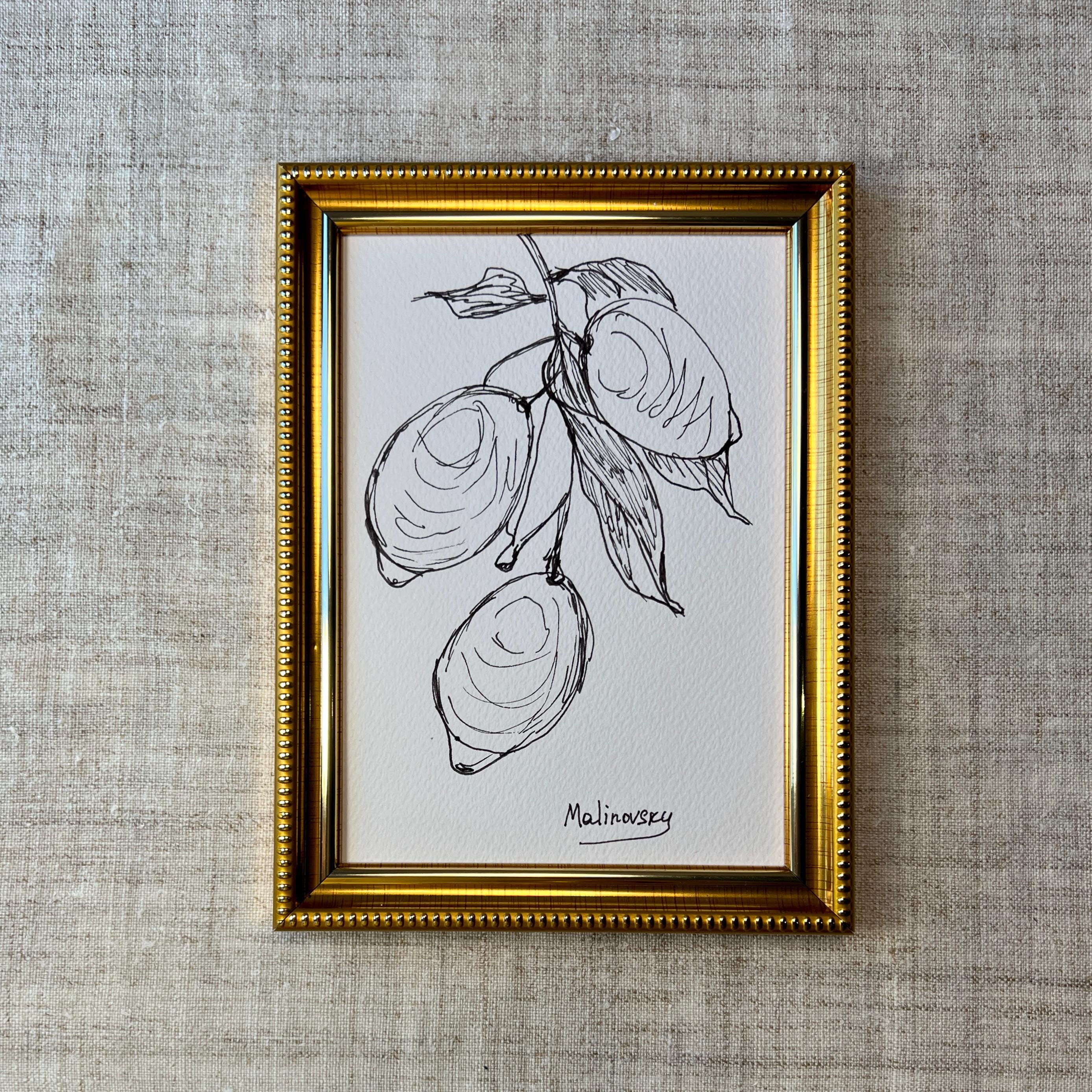 3つのレモンアート絵画 - フレームなしレモンスケッチ画 - オリジナル