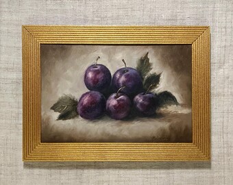 PLUMS Oil Painting - Unframed Painting -  Original Fruit Still Life - French Country Kitchen Art - Minimalist Wall Art - Farmhouse Painting