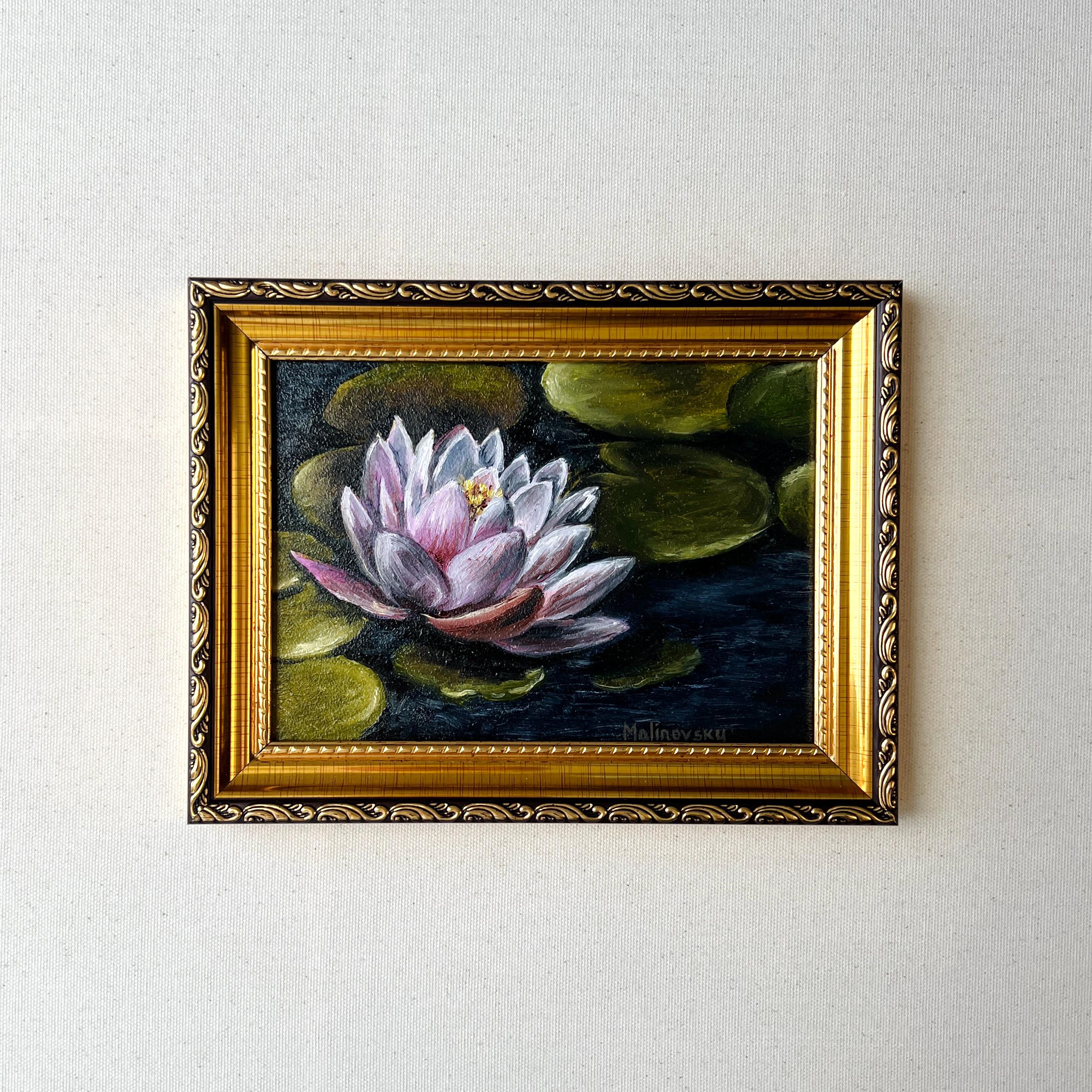 PINK LOTUS Oil Painting - Unframed Flower Oil Painting - Botanical Wall Art - Farmhouse Painting - French Country Decor - Lotus Art