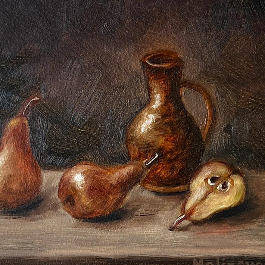 洋梨 油絵 名画 ロシア 明るい梨の絵オリジナル油絵静物画 15 15 cm