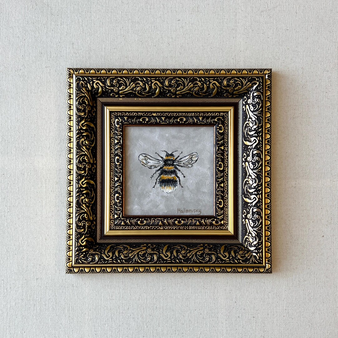 Original Bumblebee Oil Painting – Miniature Bee Wall Art, Farmhouse ...