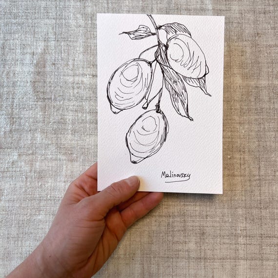 日本画　レモン 3つのレモンアート絵画 - フレームなしレモンスケッチ画