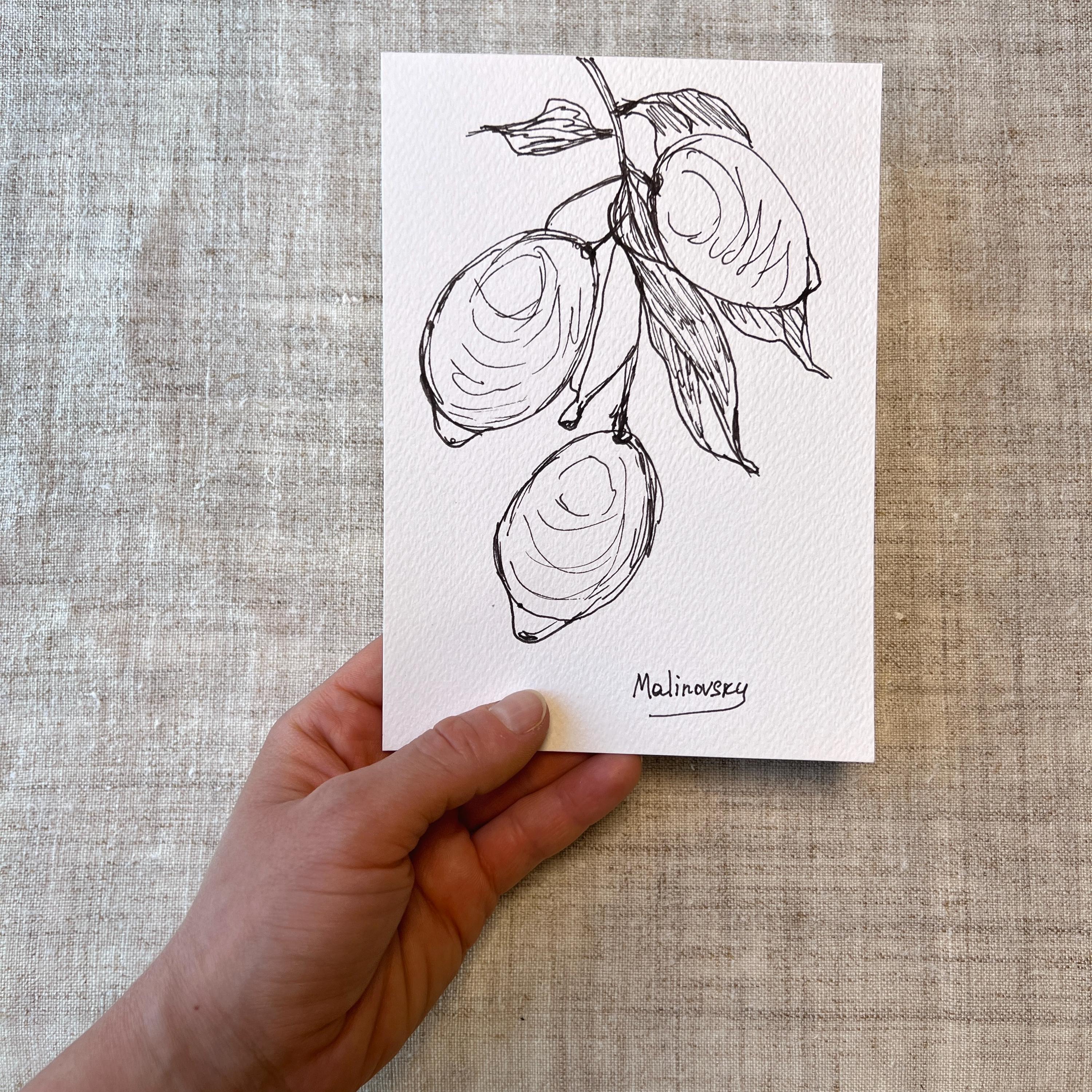 3つのレモンアート絵画 - フレームなしレモンスケッチ画 - オリジナル