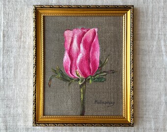 PINK ROSE #1 Painting - Unframed Acrylic Painting - French Country Art - Cottagecore Wall Art - Farmhouse Florals Art - Cozy Kitchen Decor