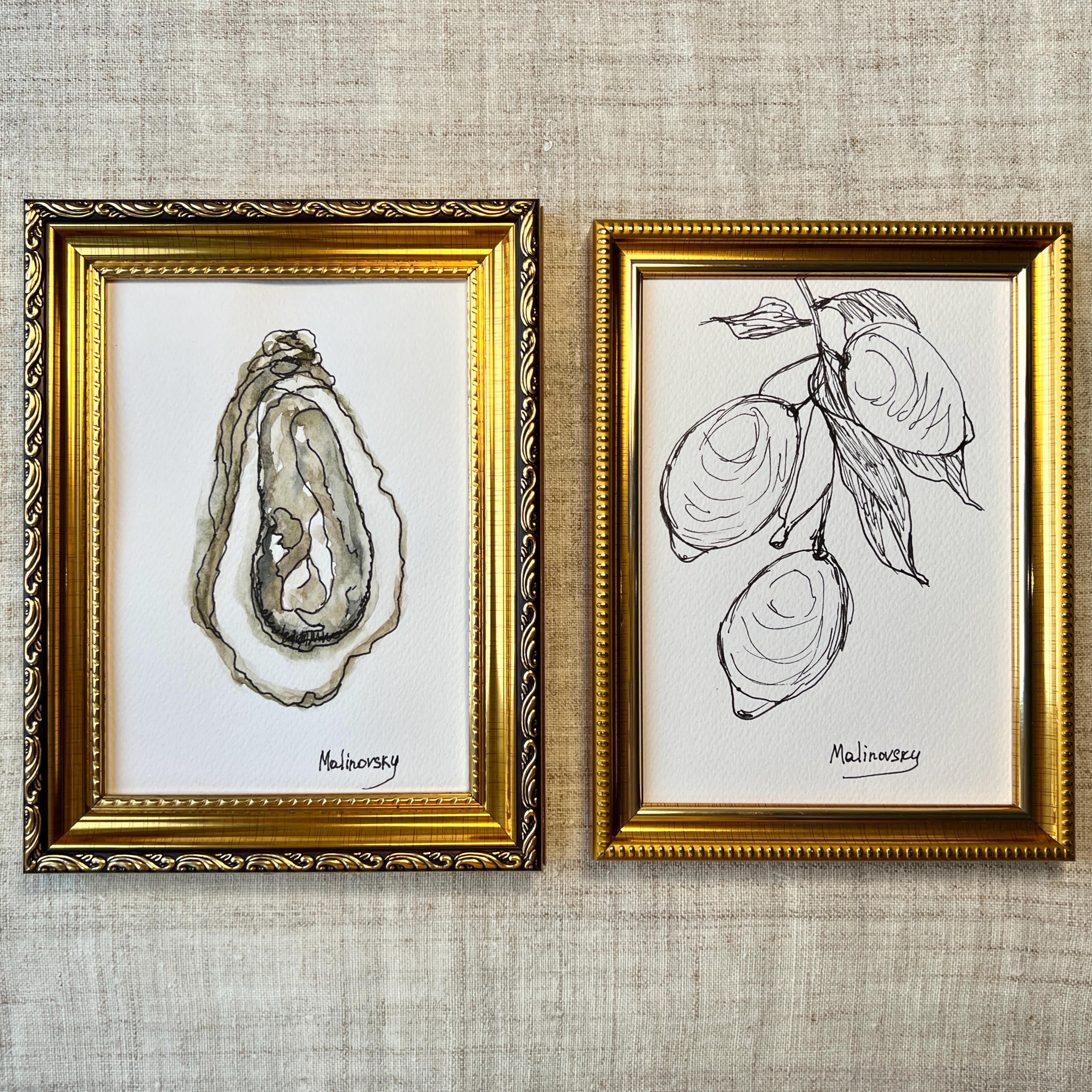 3つのレモンアート絵画 - フレームなしレモンスケッチ画 - オリジナル