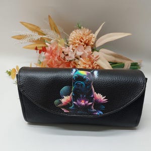 Geldbörse XL schwarz Kunstleder Französische Bulldogge Geldbeutel Portemonnaie Brieftasche Damen