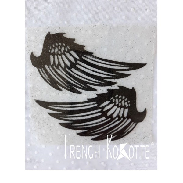 Angel Wings Motivo Termoadesivo con Glitter Oro Argento Rame Nero