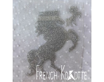 Cheval Motif Thermocollant à Paillettes "Or Argent Cuivre Noir"