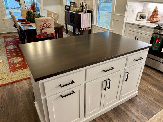 2-Level Kitchen Island with Storage Cabinet, Butcher Block