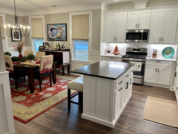 2-Level Kitchen Island with Storage Cabinet, Butcher Block