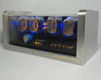 4xIN-12 NIXIE TUBES CLOCK with remote control, blue led backlight, alarm and cnc machined aluminum case