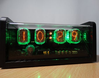 Nixie Clock with 4xIN-12 tubes, luxury carbon case, green led